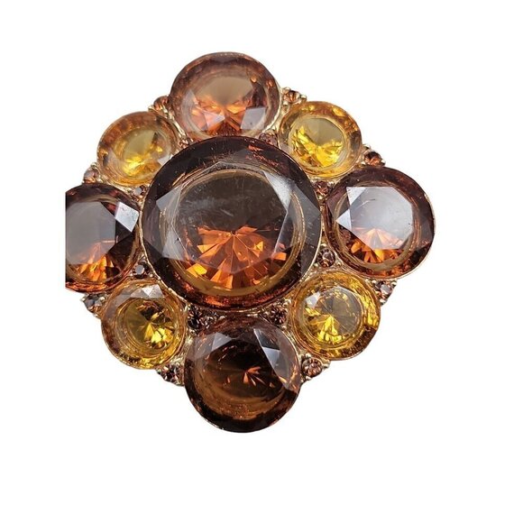 Liz Claiborne Topaz & Amber Crystal Brooch Gold Tone Setting Signed LC - Picture 2 of 10